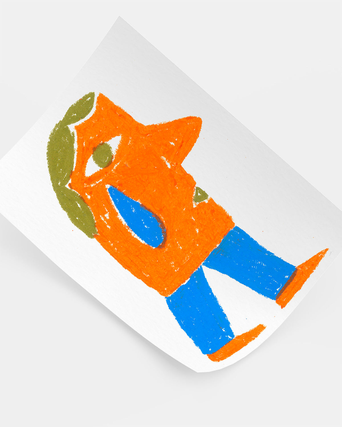 Het werk van Ella "Mannetje" op een zwevend blad papier