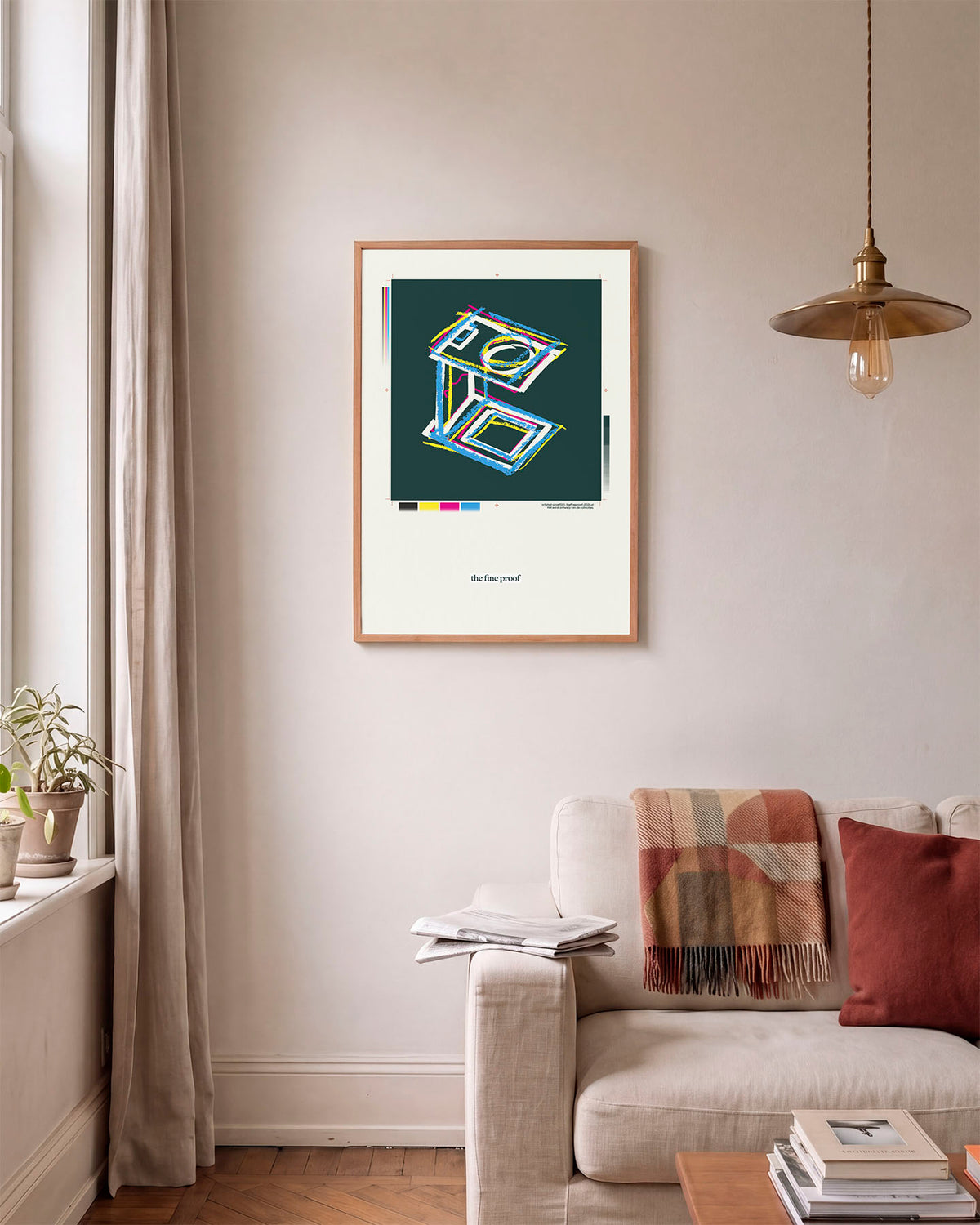 Het werk van thefineproof in een gezellige living met eiken kader